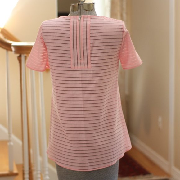 J. CREW Pink Shear Striped Short Sleeve Top - Picture 3 of 6